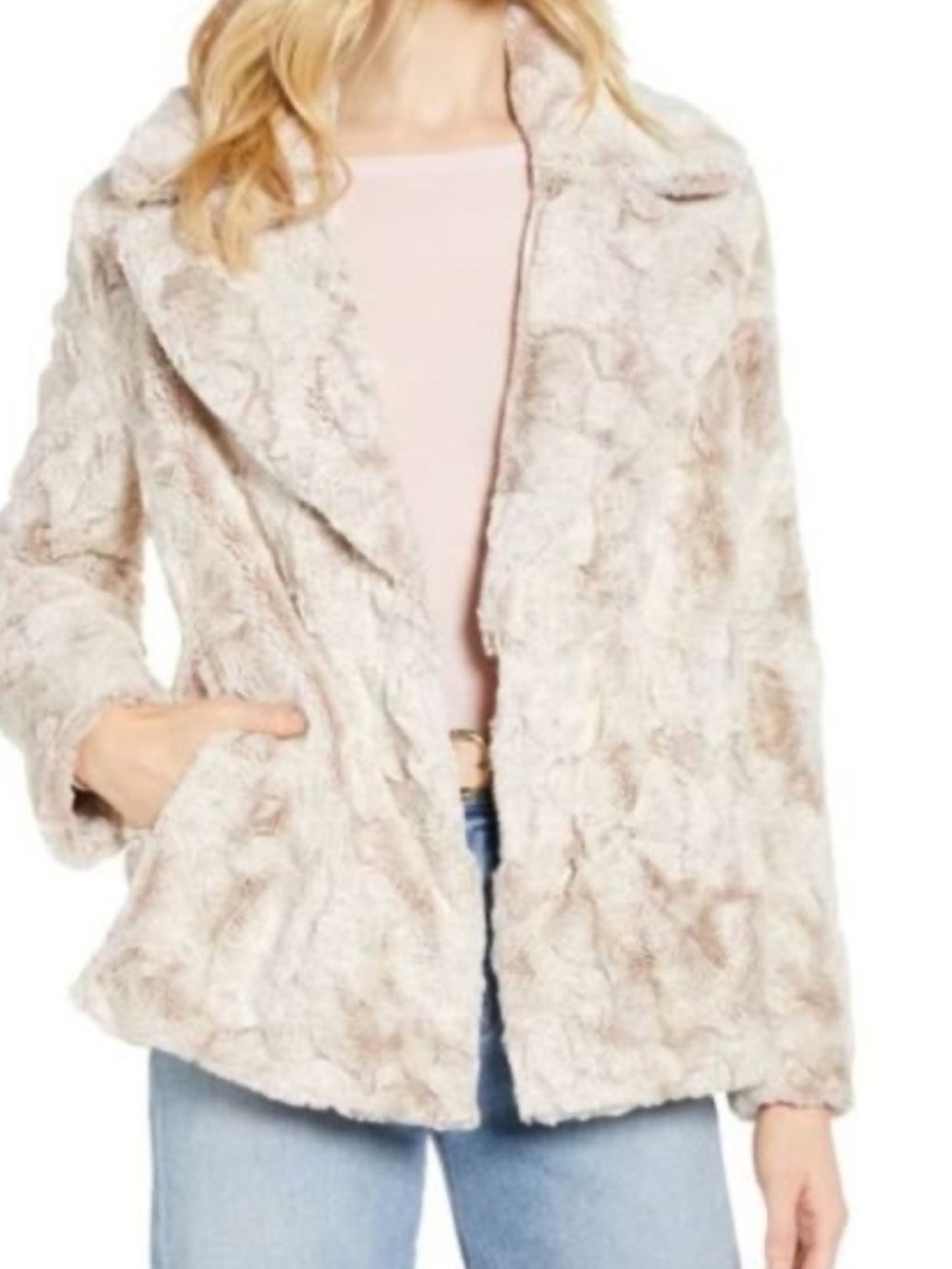 Halogen Women's Cream Faux Fur Jacket